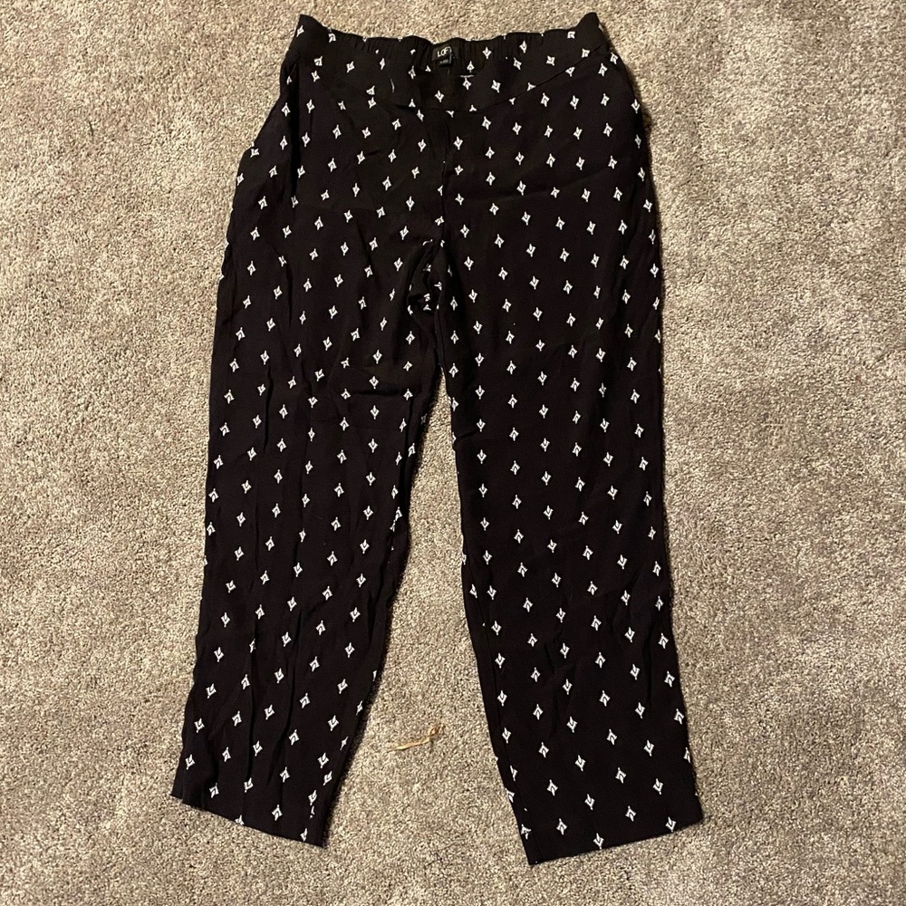 NWT Loft Soft Black Pants with White Print and Pockets π